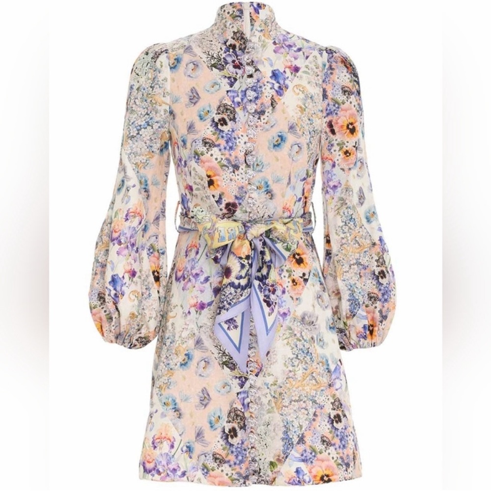 Zimmermann Diamond Splice Floral Tama Belted mini Dress
